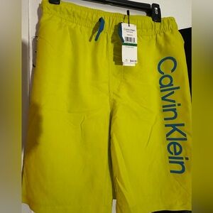 Calvin Klein Boys Large Swim Shorts Yellow with Blue